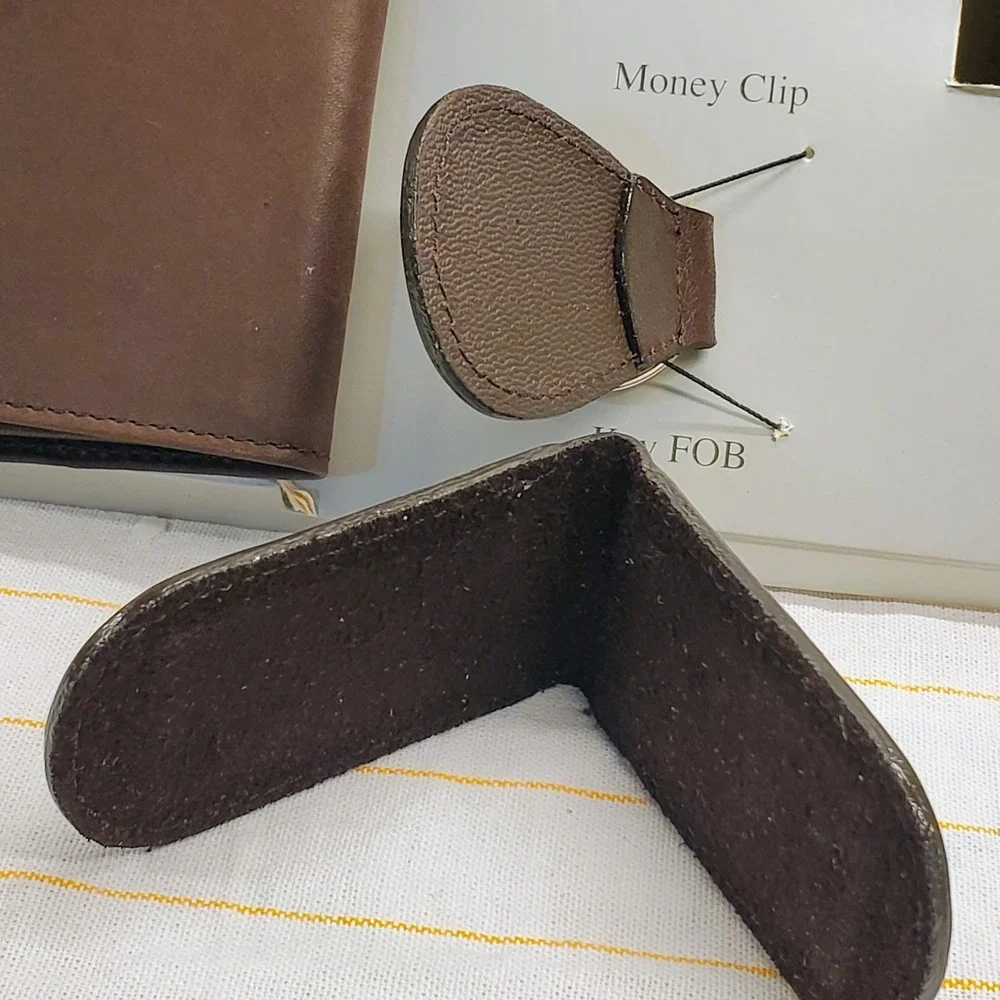 VTG New Genuine Leather Tannery West Men's Tri-Fold Wallet Money Clip Key Chain